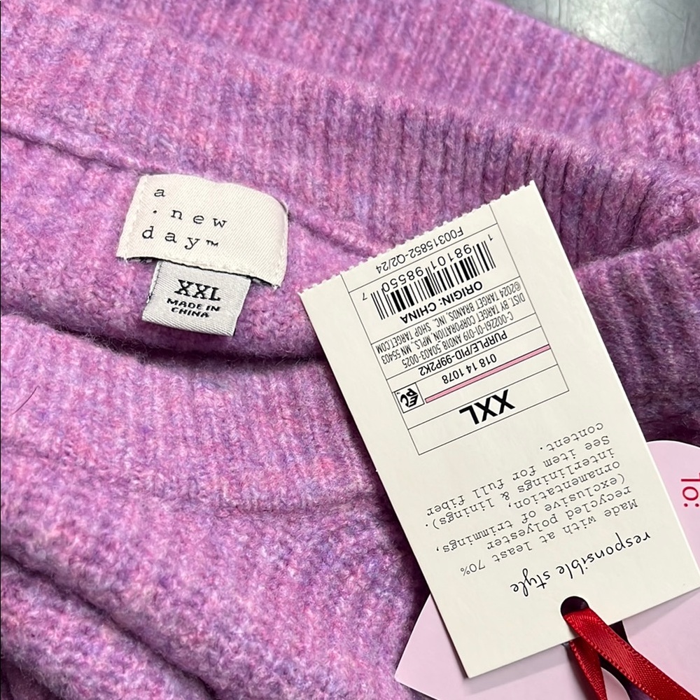 NWT A New Day Purple Embroiderd Ciao Ciao Long Sleeve Crewneck Sweater - Picture 15 of 16